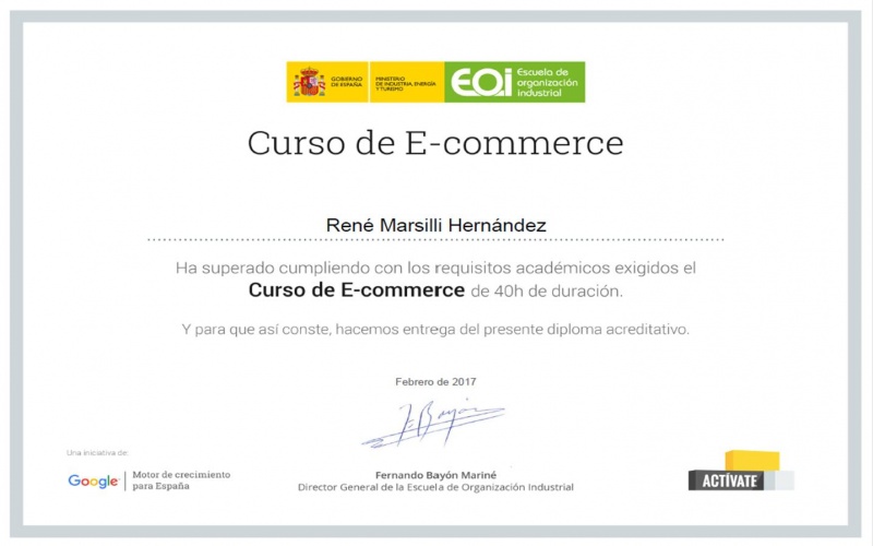 Certificado del Curso E-Commerce EOI Activate Sam.can