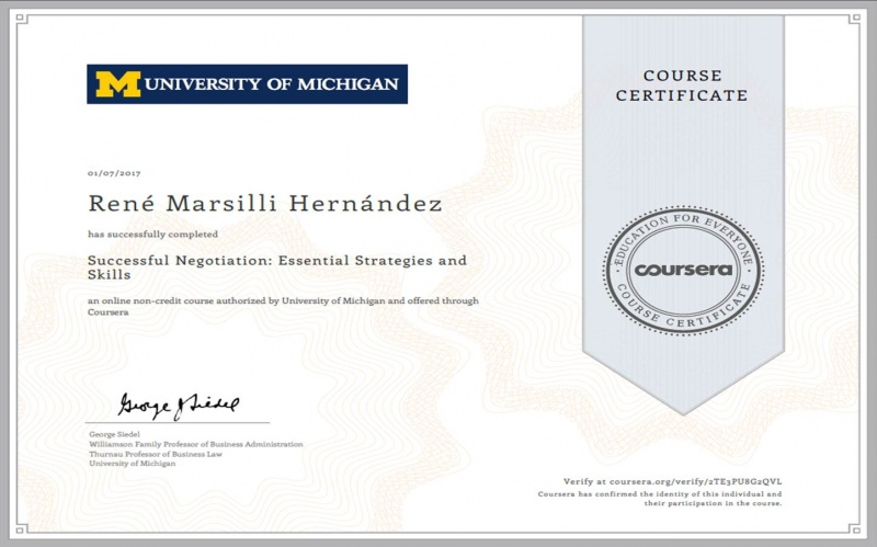 University of Michigan René Marsilli Course Certificate Samcanservices