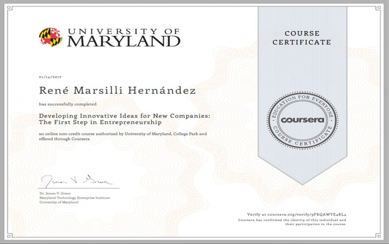 Certificado del Curso Coursera University of Maryland